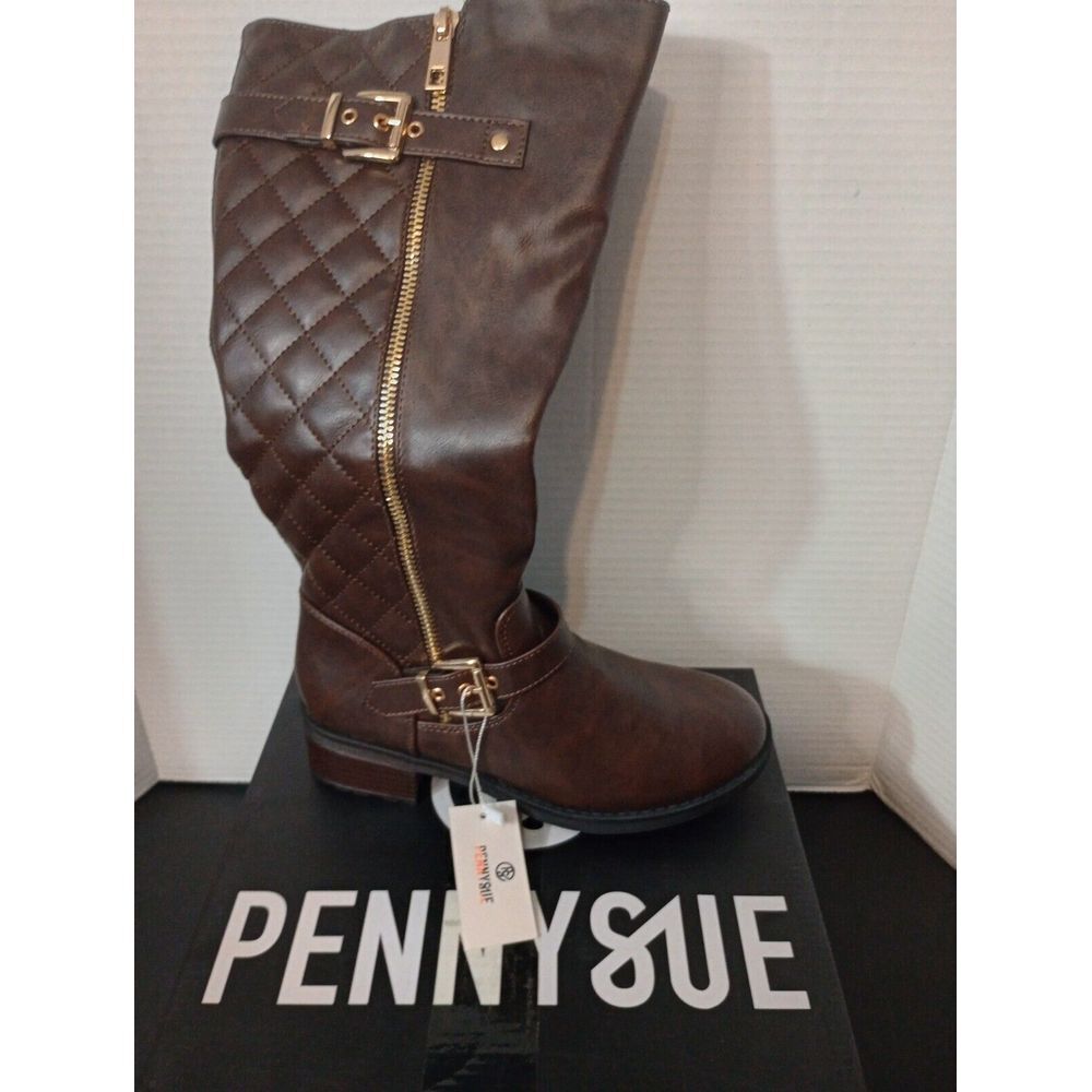 PENNYSUE Women BrownRiding Boots Knee High Utah Low Stacked Heel Boots Sz 5